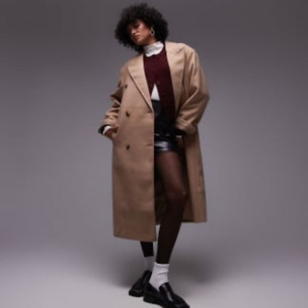 Topshop Double Breasted Camel Coat